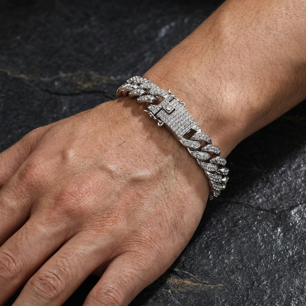 Pulseira Masculina Cubana Cravejada | Miami