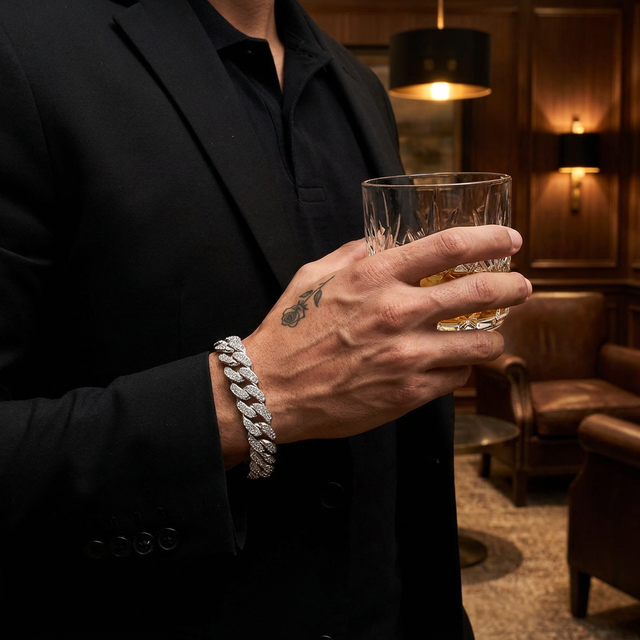 Pulseira Masculina Cubana Cravejada | Miami