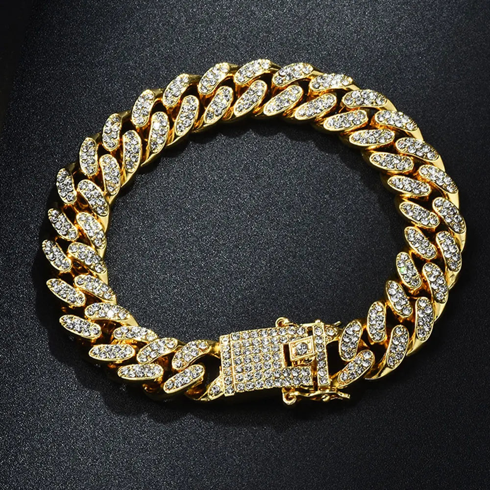 Pulseira Masculina Cubana Cravejada | Miami