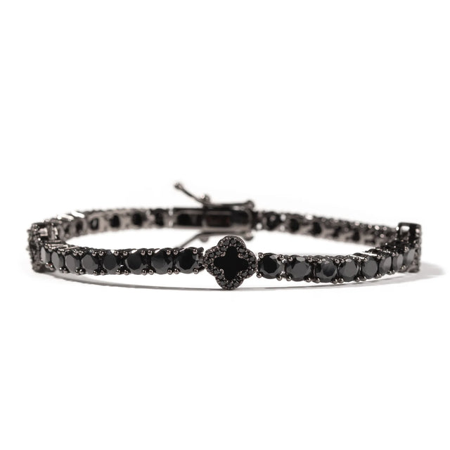Pulseira Masculina Cravejada Trevo Preto | OnyxLux