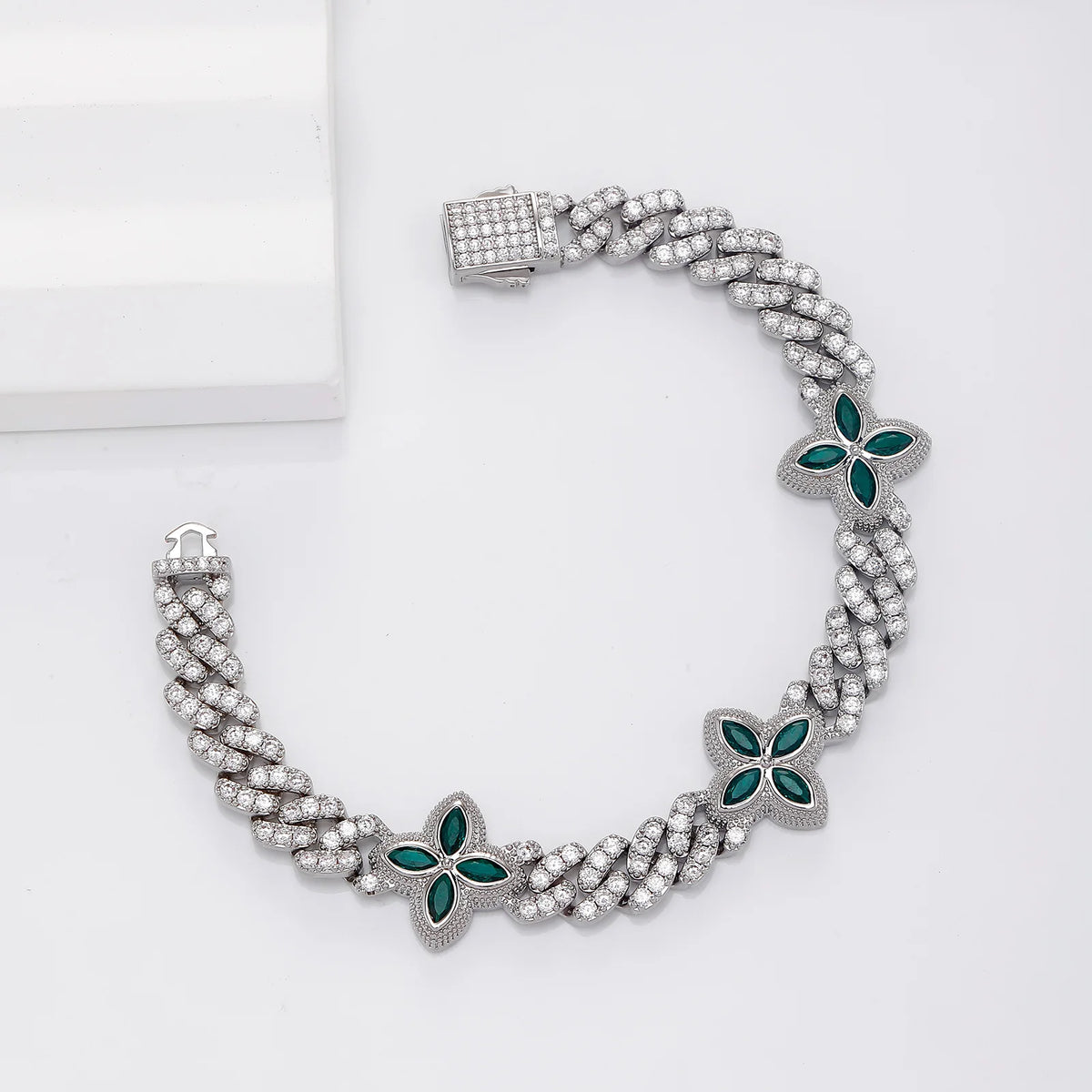Pulseira Cravejada Cubana Floral Zircônias | Elegance