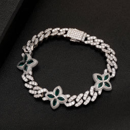 Pulseira Cravejada Cubana Floral Zircônias | Elegance