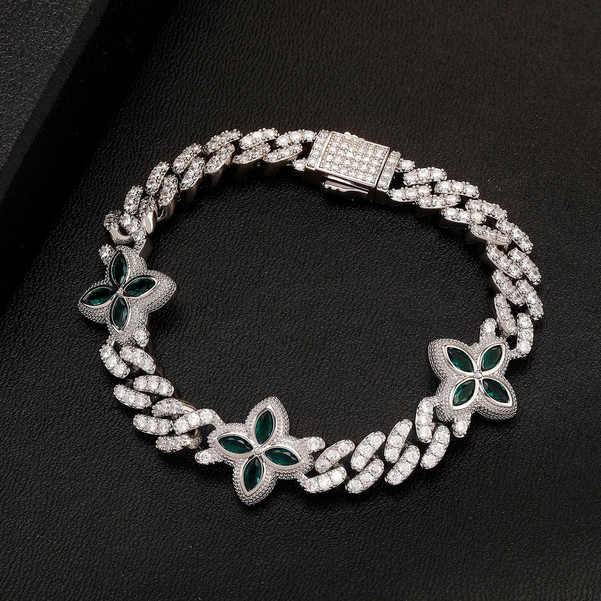 Pulseira Cravejada Cubana Floral Zircônias | Elegance