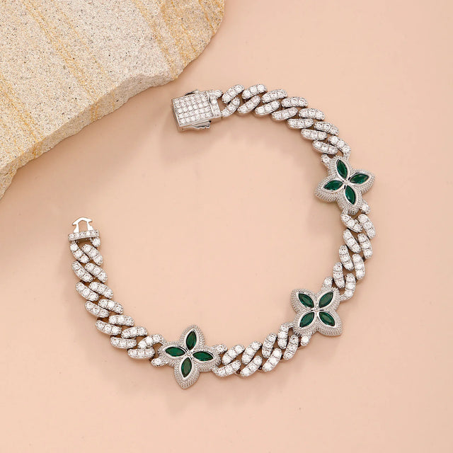 Pulseira Cravejada Cubana Floral Zircônias | Elegance