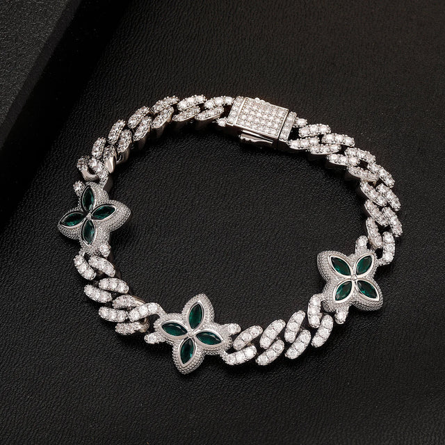 Pulseira Cravejada Cubana Floral Zircônias | Elegance
