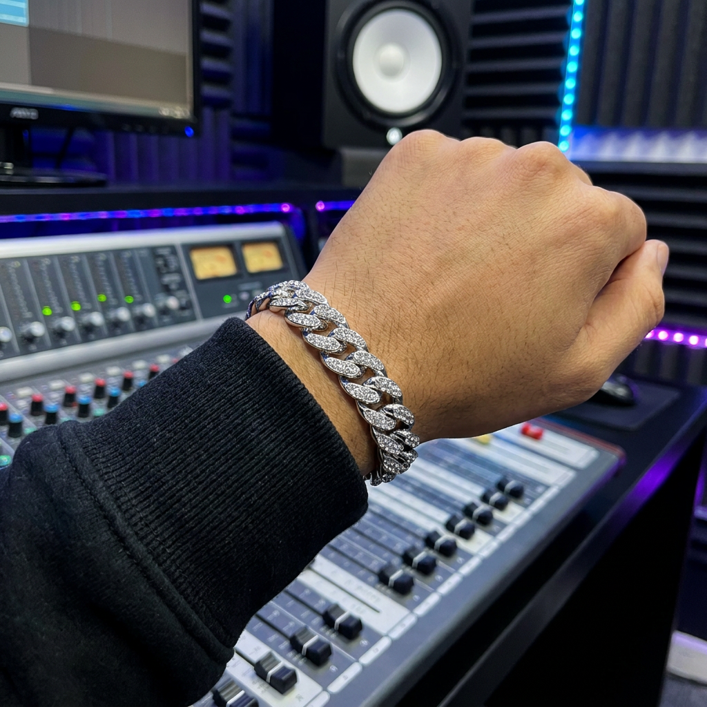 Pulseira Masculina Cubana Cravejada | Miami