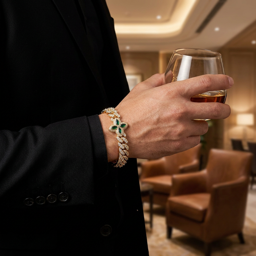 Pulseira Cravejada Cubana Floral Zircônias | Elegance