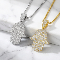 Colar Masculino Mão Hamsá Cravejado Moissanite | Lumina