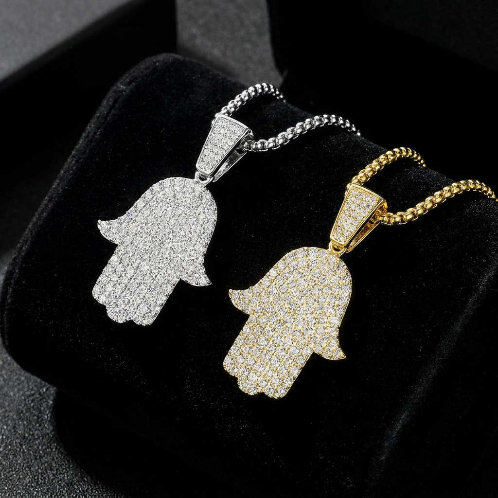 Colar Masculino Mão Hamsá Cravejado Moissanite | Lumina
