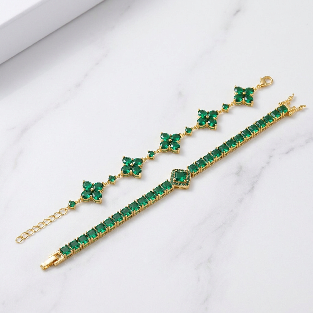 Pulseira Trevo e Tennis - Dourado