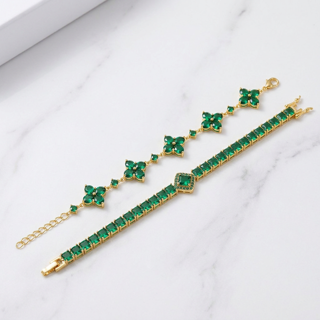 Pulseira Trevo e Tennis - Dourado