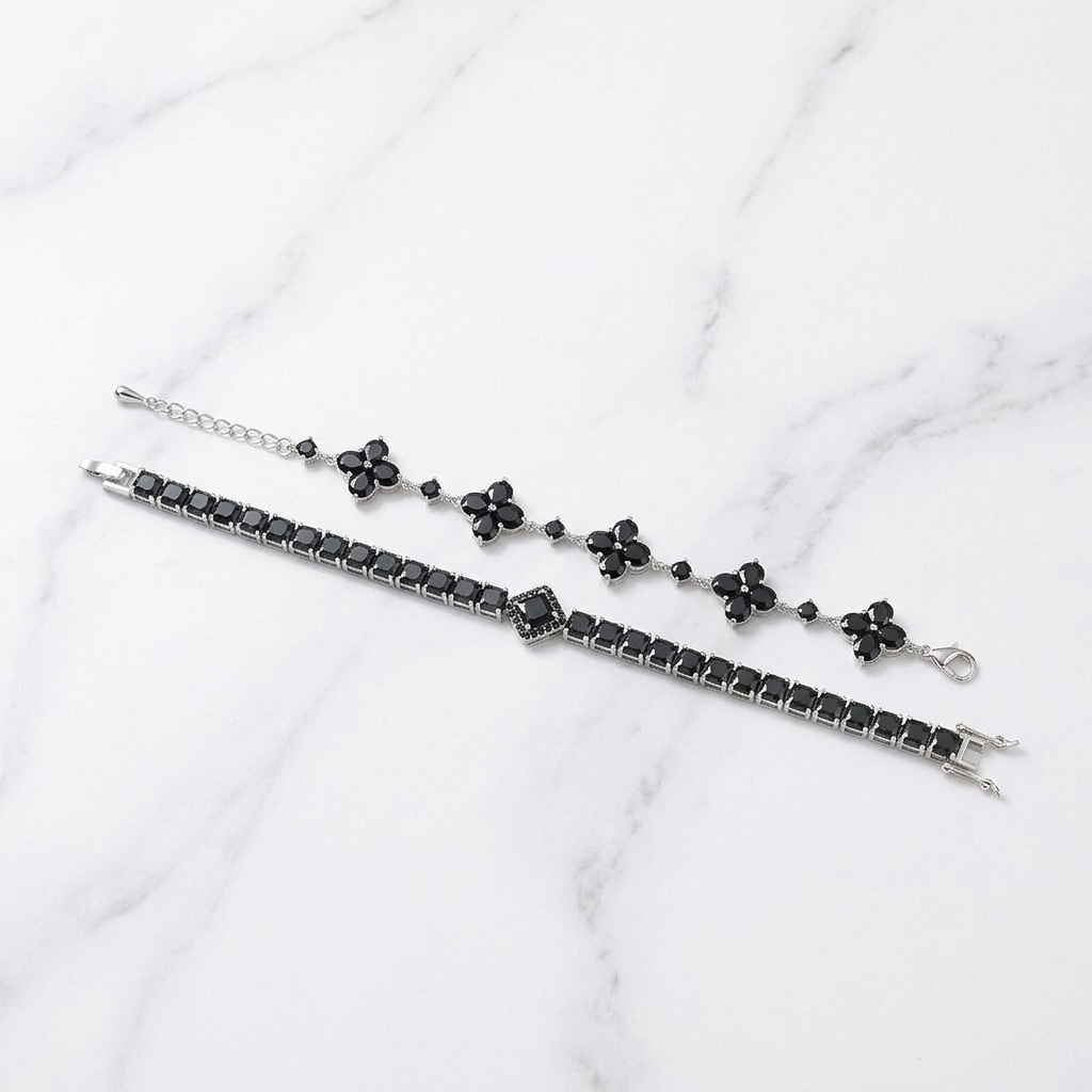 Pulseira Trevo e Tennis - Preto
