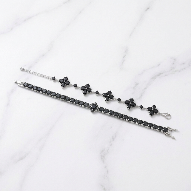 Pulseira Trevo e Tennis - Preto