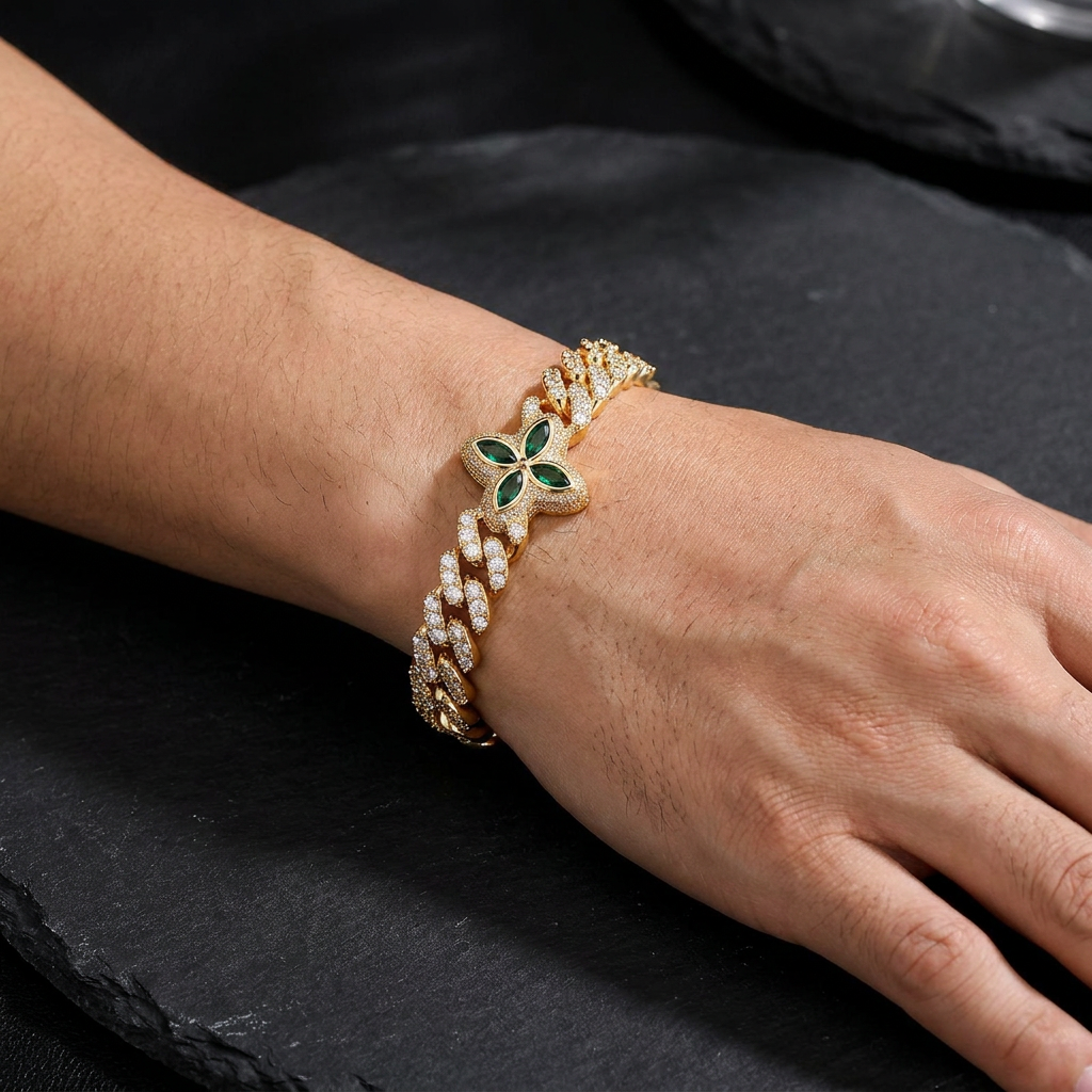 Pulseira Cravejada Cubana Floral Zircônias | Elegance