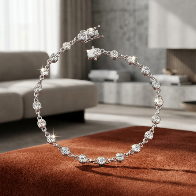 Pulseira Feminina Moissanite Cravejada Luxo Brilho - Prateado