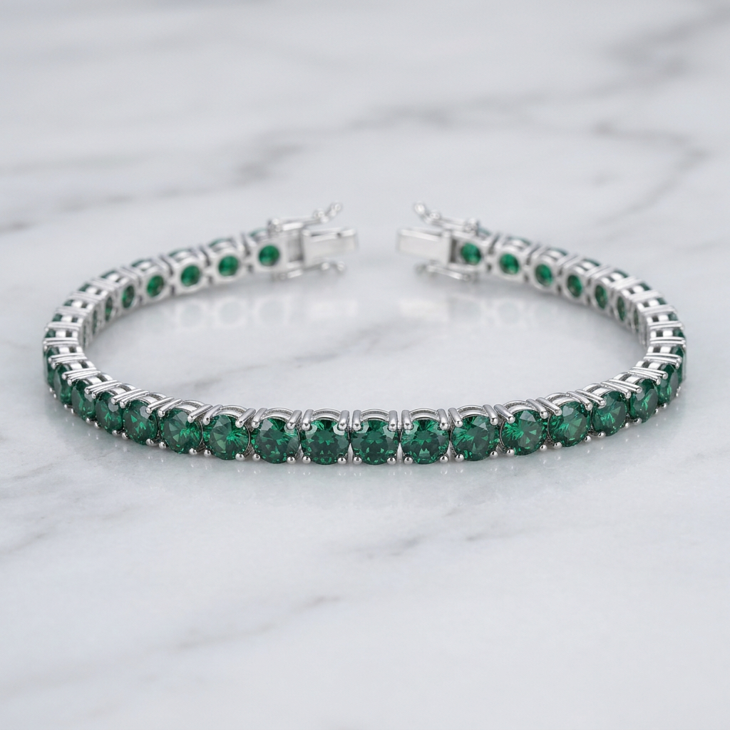 Pulseira Tennis Cravejada Moissanite Verde | Viridian - 7.5 polegadas