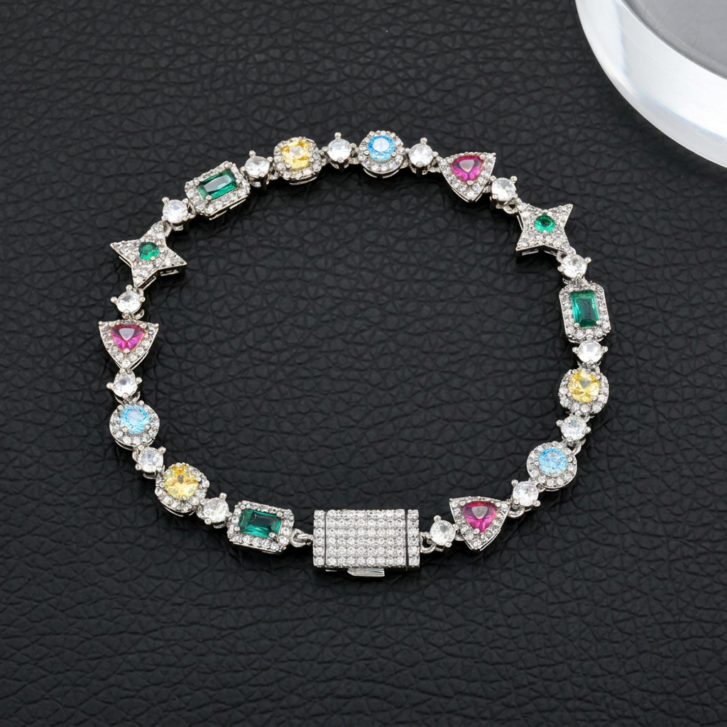 Pulseira Tennis Cravejada Zircônia Multicolorida | Gemina - Prateado